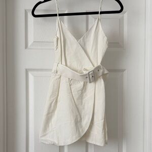 Zara Cream Wrap Mini Dress with Belted Waist and Spaghetti Straps